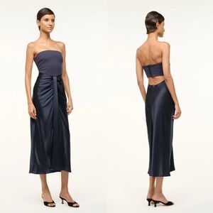 Staud Wayfaring Navy Strapless Midi Dress size 6